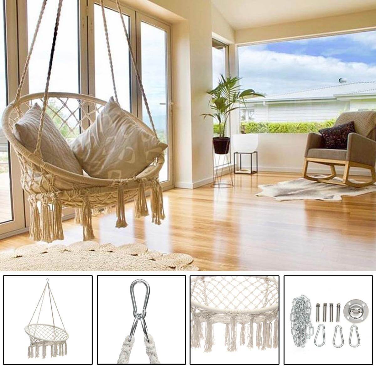 Závesné kreslo Hammock - okrúhle biele